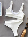Classic white scoop neck bikini set with a textured finish for a stylish beach look