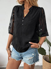 Sheer Notched Button Blouse for Effortless Elegance - EBYNN