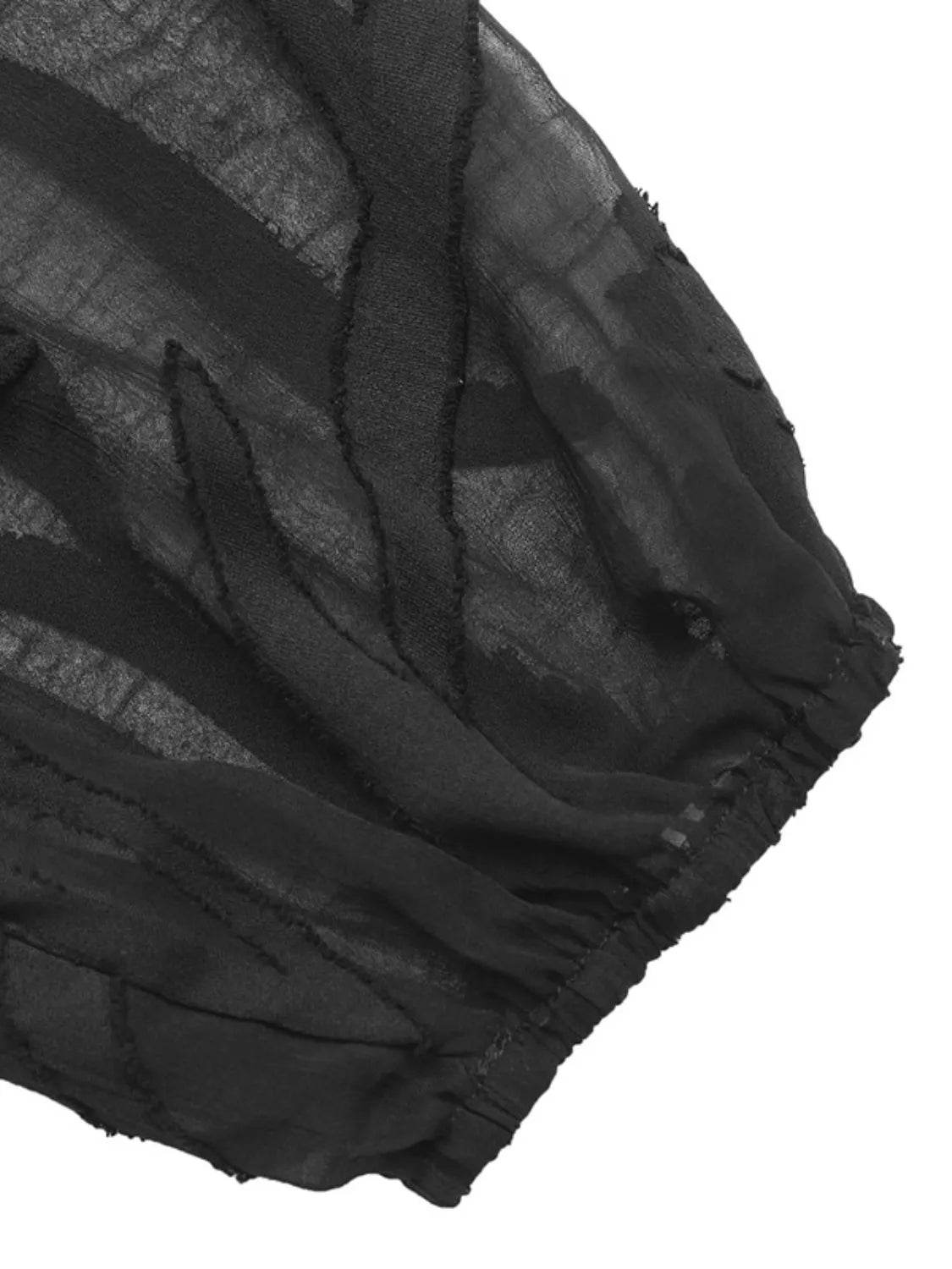 Sheer Notched Button Blouse for Effortless Elegance - EBYNN