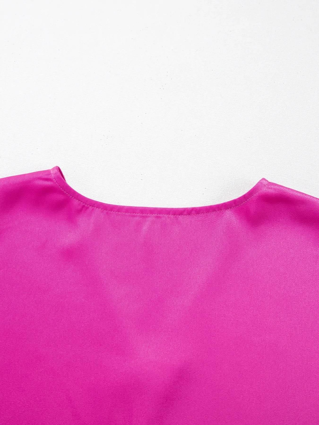 Silky V Neck Blouse with Dolman Sleeves for Effortless Style - EBYNN