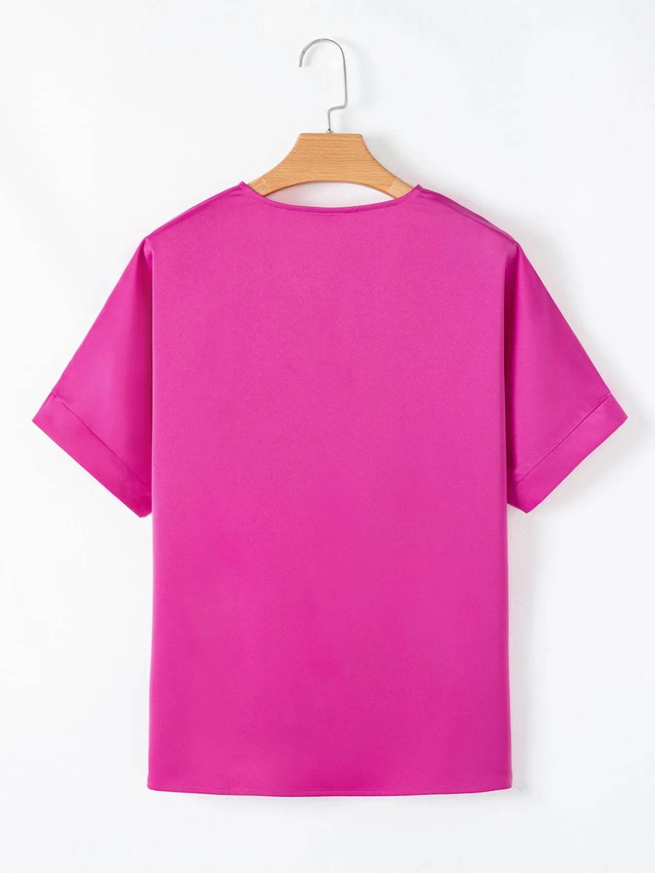 Silky V Neck Blouse with Dolman Sleeves for Effortless Style - EBYNN