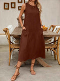 Sleeveless Midi Dress with Pockets.