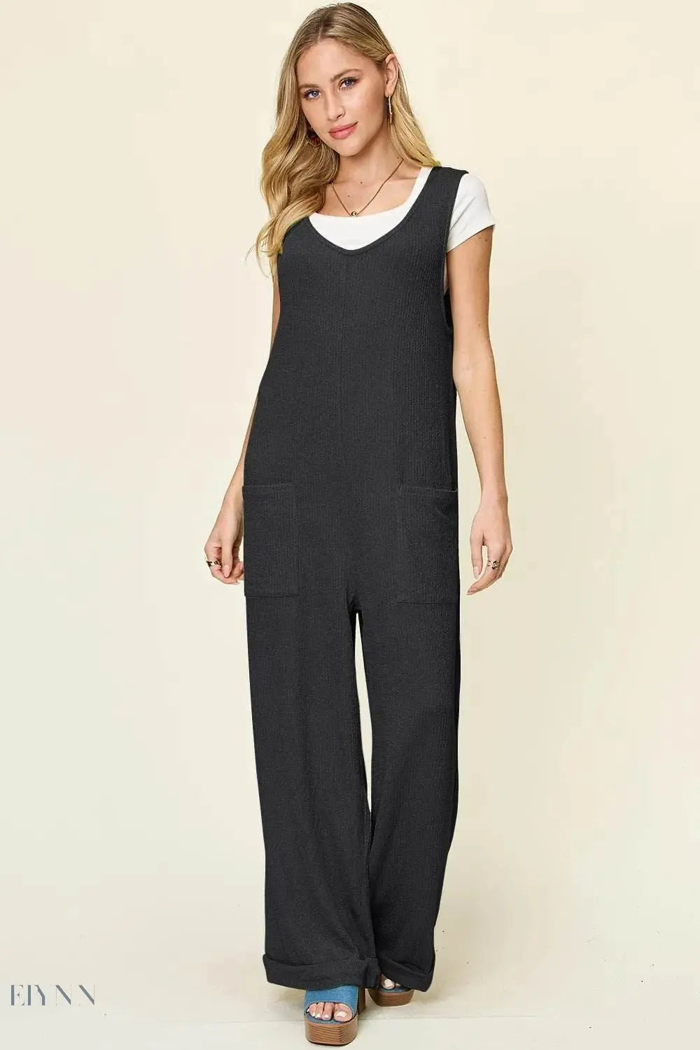 Sleeveless Wide Leg Jumpsuit with Pockets for Effortless Style - EBYNN