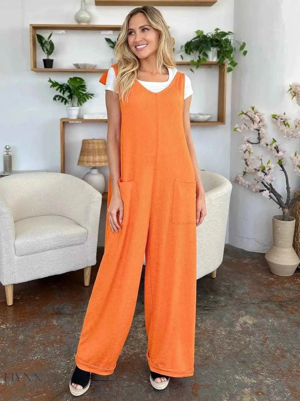 Sleeveless Wide Leg Jumpsuit with Pockets for Effortless Style - EBYNN