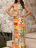 Slit Printed Single Shoulder Maxi Dress.