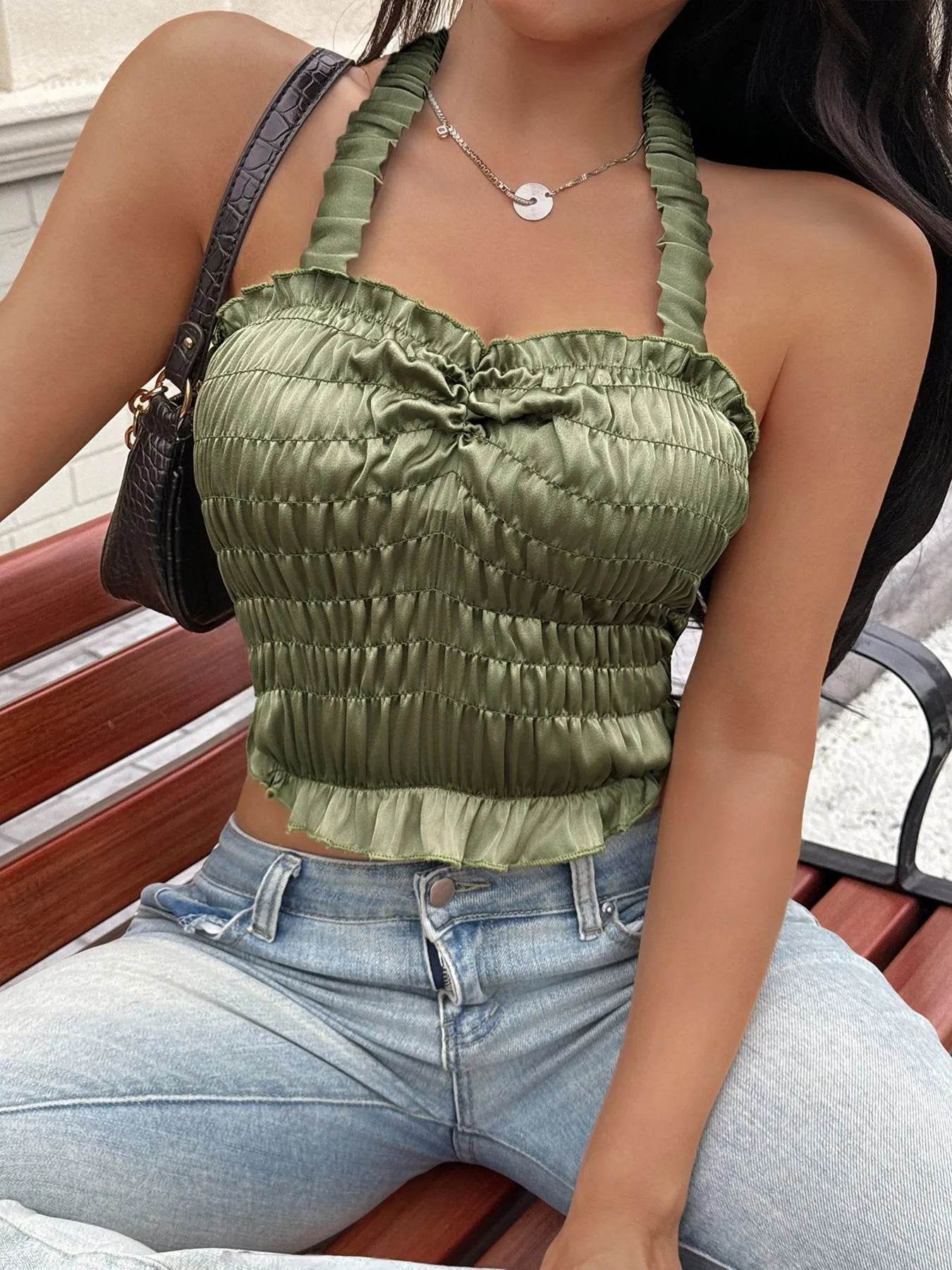 Smocked Halter Neck Cami Top - Stylish Smocked Halter Top for Effortless Chic - EBYNN