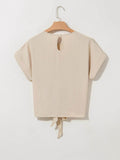 Solid Color Blouse with Knotted Hem and Short Sleeves - EBYNN