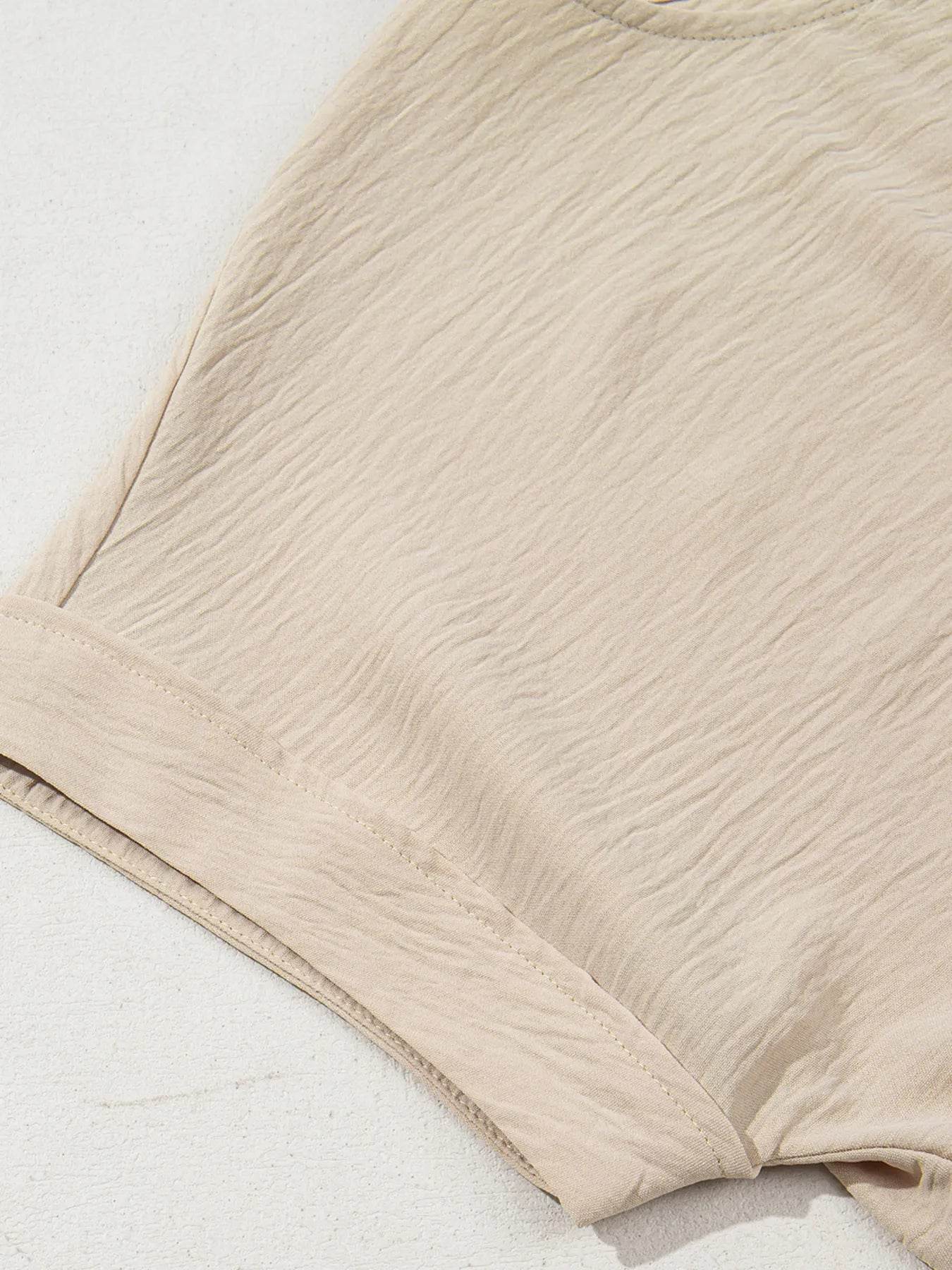 Solid Color Blouse with Knotted Hem and Short Sleeves - EBYNN