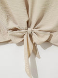 Solid Color Blouse with Knotted Hem and Short Sleeves - EBYNN