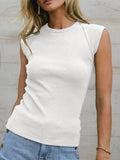 Solid Color Women's T-Shirt - Round Neck Style for Effortless Chic - EBYNN