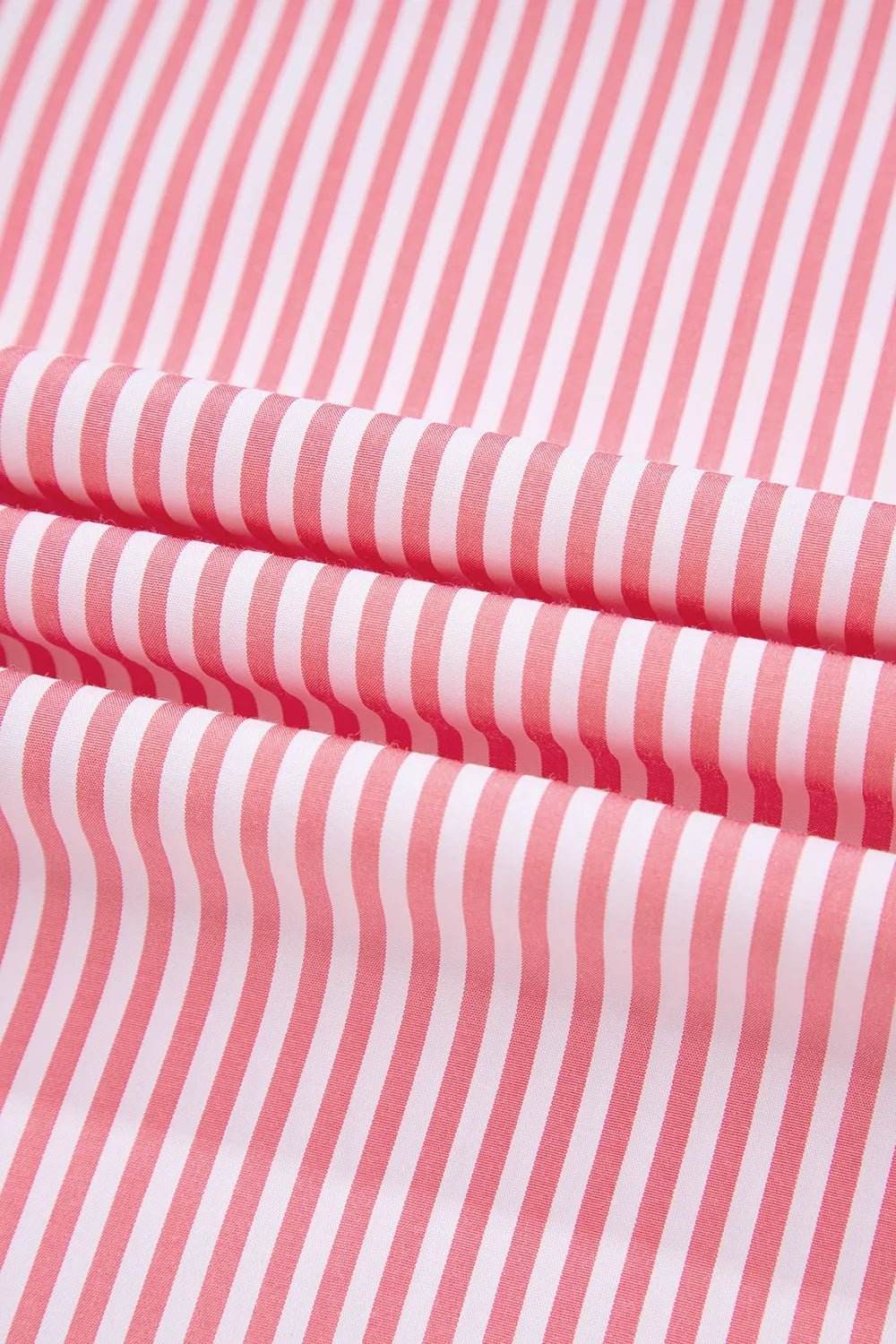 Stripe Notched Neck Blouse with Frilled Short Puff Sleeves - EBYNN