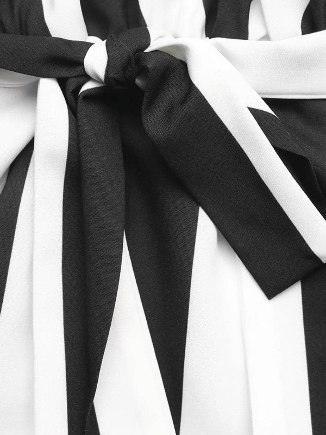 Striped Wrap Blouse with Flutter Sleeves - Stylish Surplice Design - EBYNN