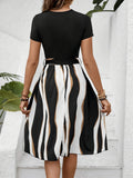 Striped Short Sleeve Tie Waist Dress.