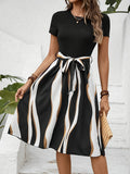 Striped Short Sleeve Tie Waist Dress.