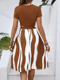 Striped Short Sleeve Tie Waist Dress.