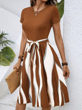 Striped Short Sleeve Tie Waist Dress.