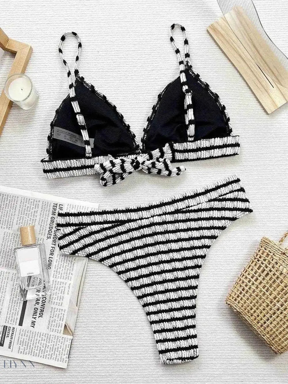 Striped V-Neck Bikini Set - Stylish & Comfortable - EBYNN
