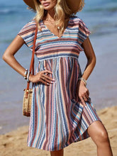 Striped V-Neck Short Sleeve Dress.