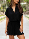 Surplice Short Sleeve Romper for Stylish Women's Clothing - Lightweight and Chic - EBYNN