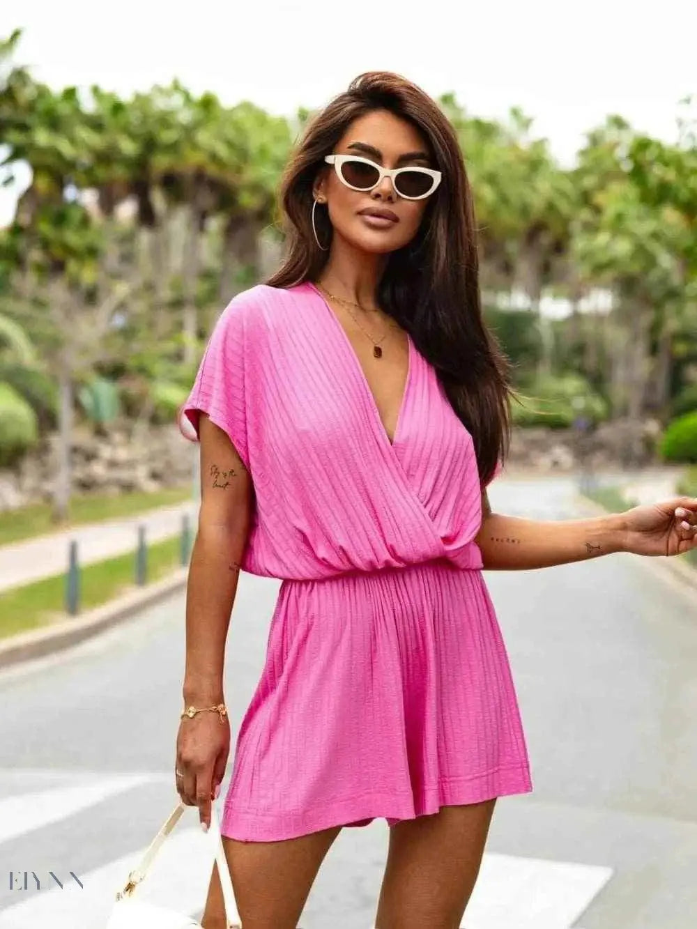 Surplice Short Sleeve Romper for Stylish Women's Clothing - Lightweight and Chic - EBYNN