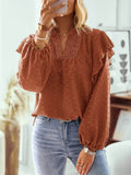 Swiss Dot Ruffled Blouse with Long Sleeves - Stylish and Elegant - EBYNN
