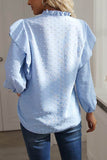 Swiss Dot Ruffled Blouse with Long Sleeves - Stylish and Elegant - EBYNN
