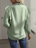 Swiss Dot Ruffled Blouse with Long Sleeves - Stylish and Elegant - EBYNN