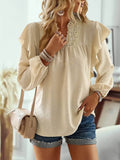 Swiss Dot Ruffled Blouse with Long Sleeves - Stylish and Elegant - EBYNN