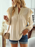 Swiss Dot Ruffled Blouse with Long Sleeves - Stylish and Elegant - EBYNN