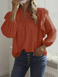 Swiss Dot Ruffled Blouse with Long Sleeves - Stylish and Elegant - EBYNN