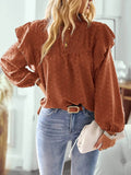 Swiss Dot Ruffled Blouse with Long Sleeves - Stylish and Elegant - EBYNN