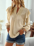 Swiss Dot Ruffled Blouse with Long Sleeves - Stylish and Elegant - EBYNN