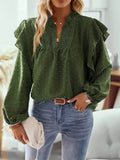 Swiss Dot Ruffled Blouse with Long Sleeves - Stylish and Elegant - EBYNN