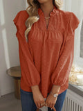 Swiss Dot Ruffled Blouse with Long Sleeves - Stylish and Elegant - EBYNN