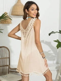 Trendsi Tassel Scoop Neck Cover-Up in Light Beige with Crochet Detailing and Fringed Hem