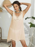 Trendsi tassel scoop neck cover-up in light beige with decorative tassels and stylish design