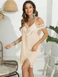 Trendsi Tassel Scoop Neck Cover-Up in Light Beige with Fringe Detailing and Spaghetti Straps