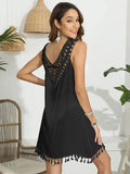 Trendsi tassel scoop neck cover-up in black featuring a crochet design and back detailing
