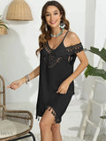 Trendsi tassel scoop neck cover-up in black with crochet detailing and off-shoulder design for summer wear