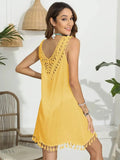 Trendsi Yellow Tassel Scoop Neck Cover-Up with Crochet Detail for Summer Beachwear