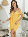 Trendsi tassel scoop neck cover-up in yellow with open shoulders and crochet detailing