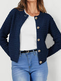 Textured Knit Cardigan - Button-Front Style for Effortless Elegance - EBYNN