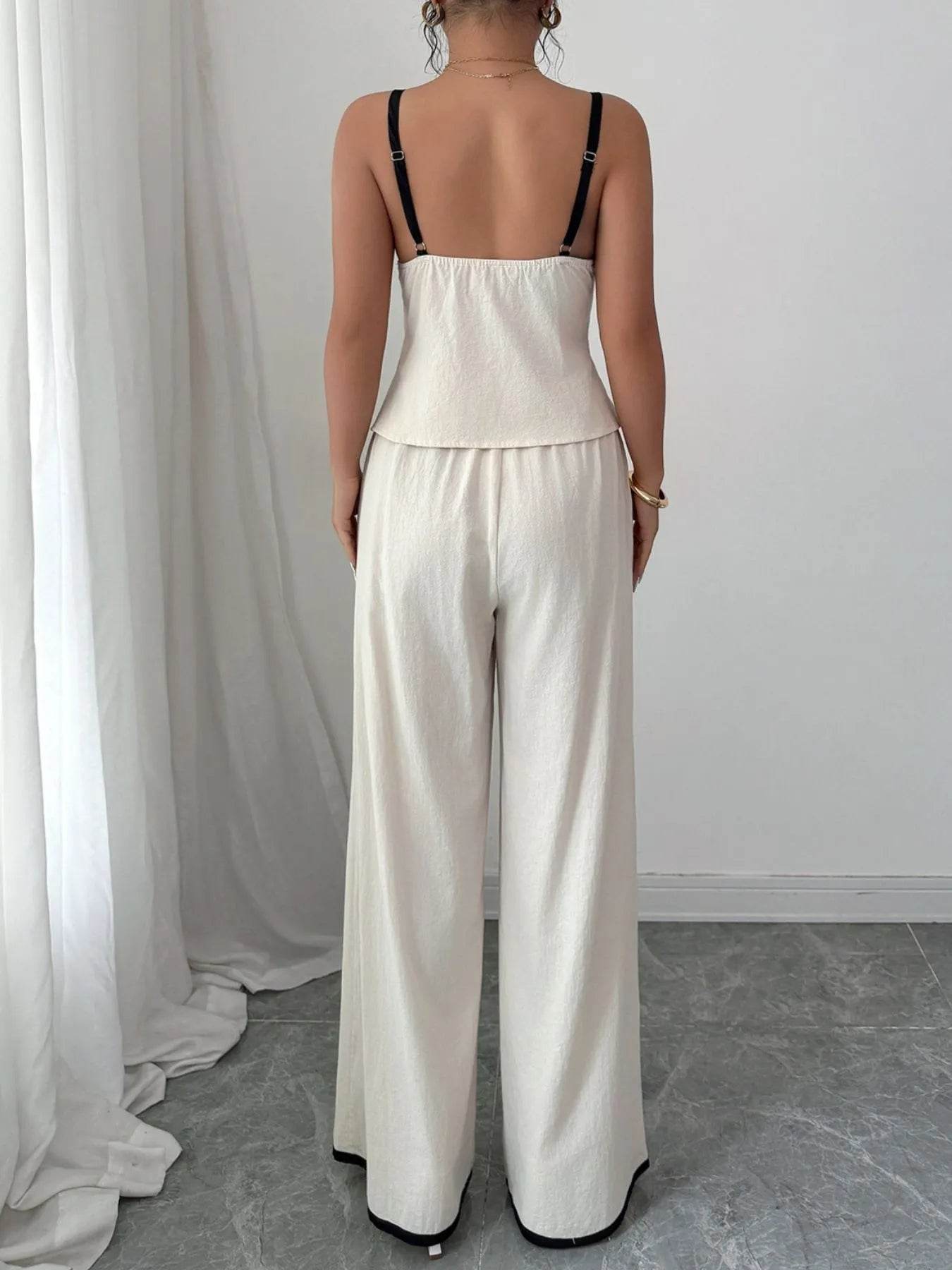 Tie Front Cami Pants Set - Elegant Summer Outfit - EBYNN