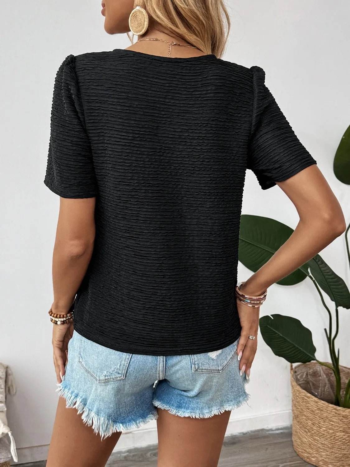 Tie Front Blouse - Stylish V-Neck Top for Effortless Chic - EBYNN