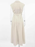 Elegant Tie Waist Cap Sleeve Maxi Dress.