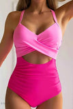 Pink Tied Crisscross One-Piece Swimsuit - EBYNN