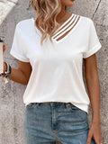 Triple Strap V-Neck T-Shirt for Stylish Comfort and Everyday Wear - EBYNN