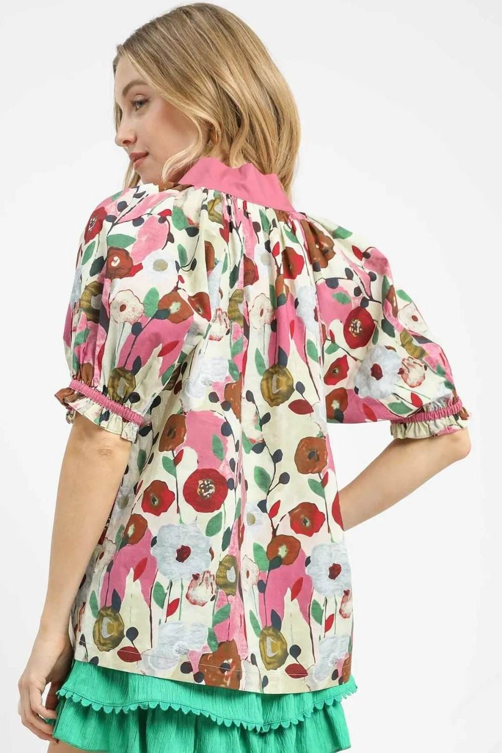 Umgee Floral Blouse - Oversized Puff Sleeve Style - EBYNN