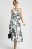 Umgee Printed Tiered Tube Midi Dress.