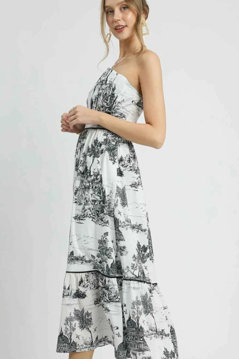 Umgee Printed Tiered Tube Midi Dress.